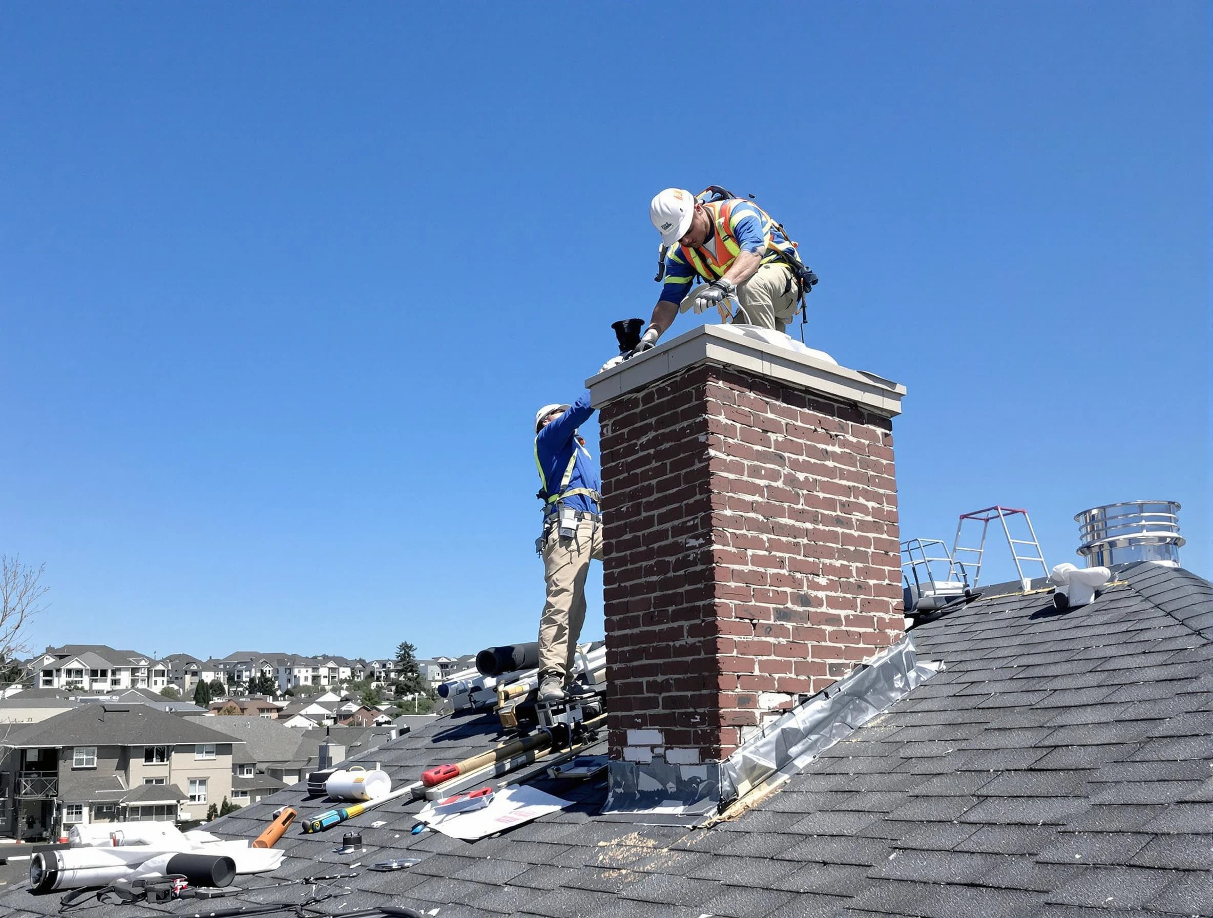 Castle Pines Chimney Sweep repairing a chimney crown in Castle Pines, CO