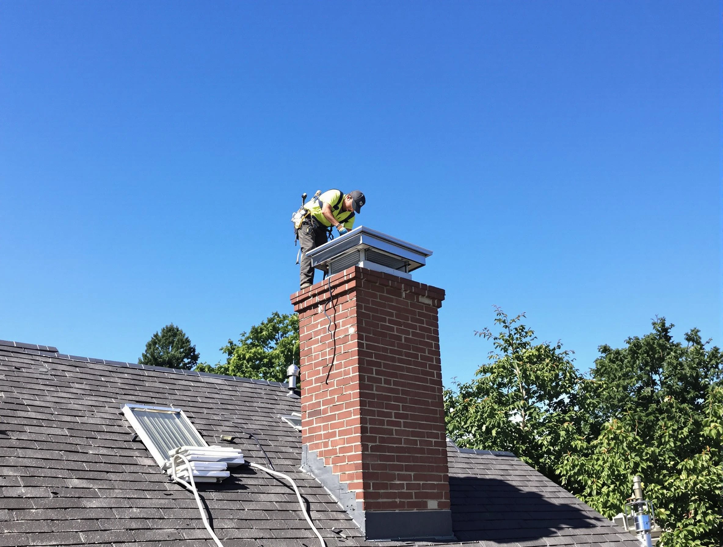 Castle Pines Chimney Sweep technician measuring a chimney cap in Castle Pines, CO