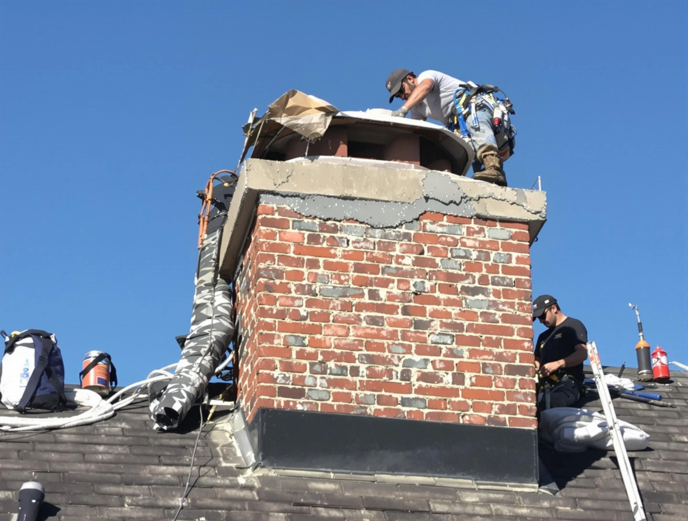 Castle Pines Chimney Sweep installing a custom chimney crown in Castle Pines, CO