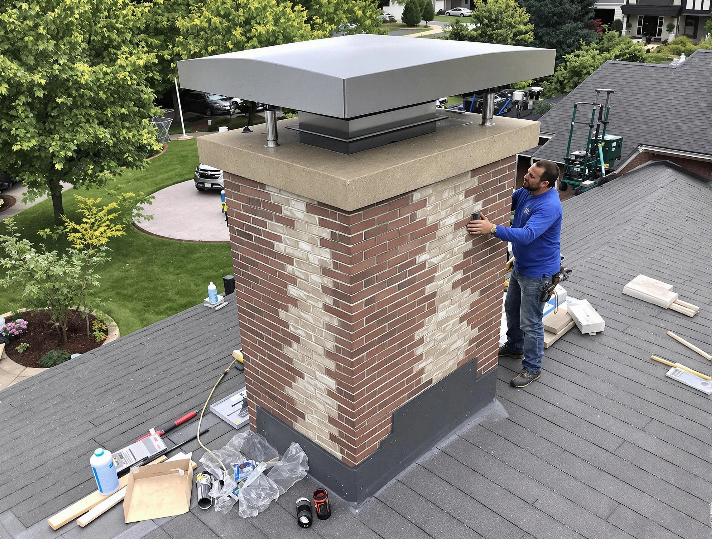 Castle Pines Chimney Sweep team working on a custom chimney remodel in Castle Pines, CO